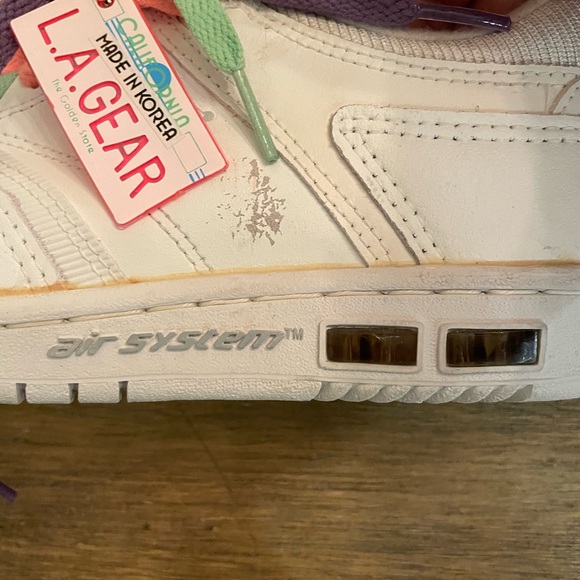 Vintage 1980s LA gear low top white sneakers 7 NEW scuff Rare 3 laces purple - Picture 15 of 17